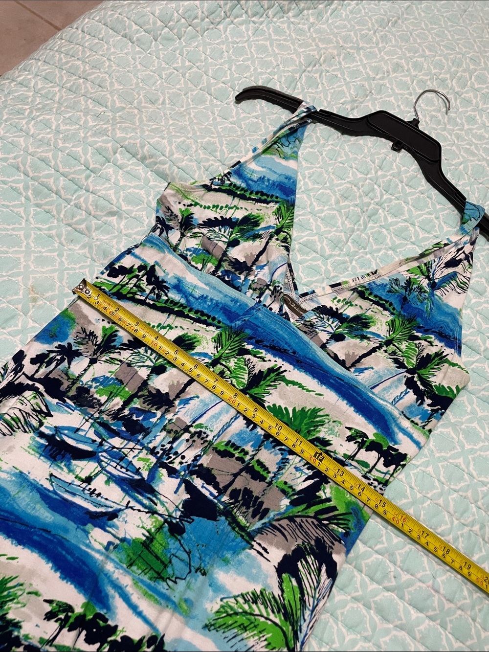 Tommy Bahama coastal maxi dress featuring a tropical boating  landscape - Picture 8 of 9